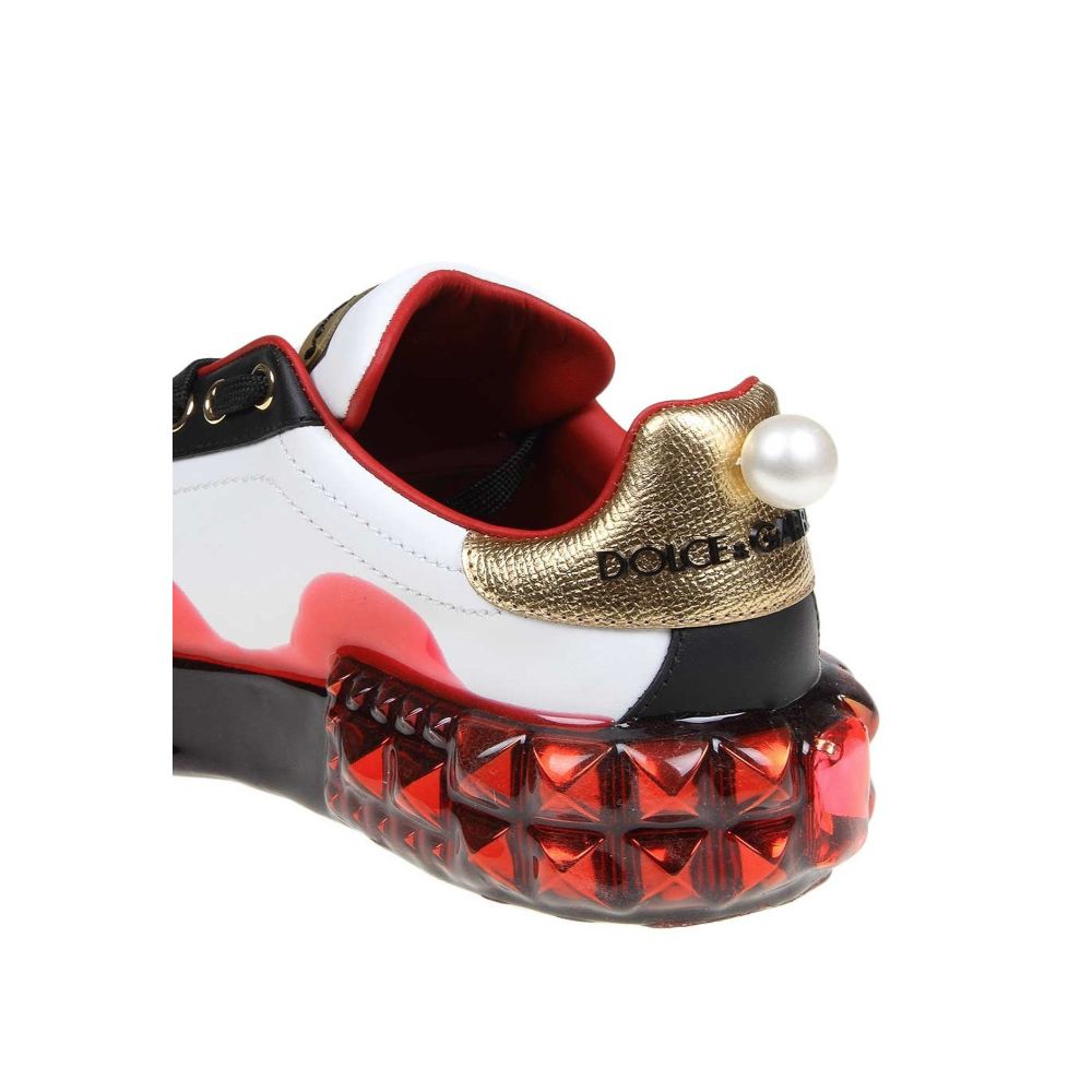 DOLCE & GABBANA
Elegant Leather Sneakers with Rhinestone Hearts