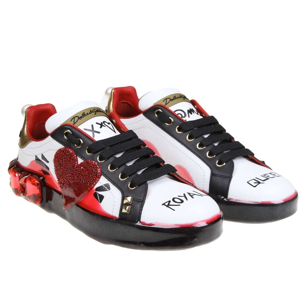 DOLCE & GABBANA
Elegant Leather Sneakers with Rhinestone Hearts