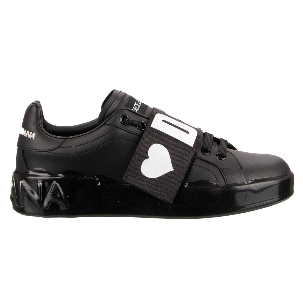 DOLCE & GABBANA
Chic Black Strap Leather Sneakers