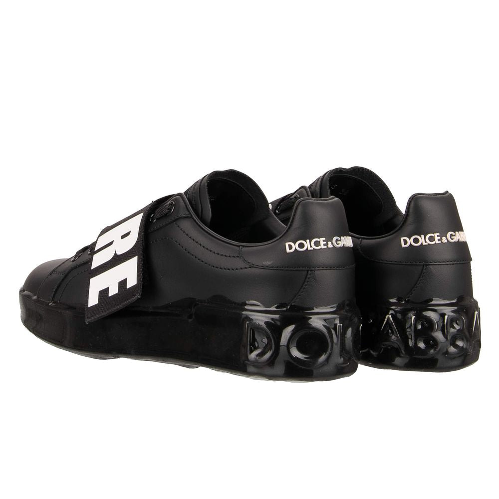 DOLCE & GABBANA
Chic Black Strap Leather Sneakers