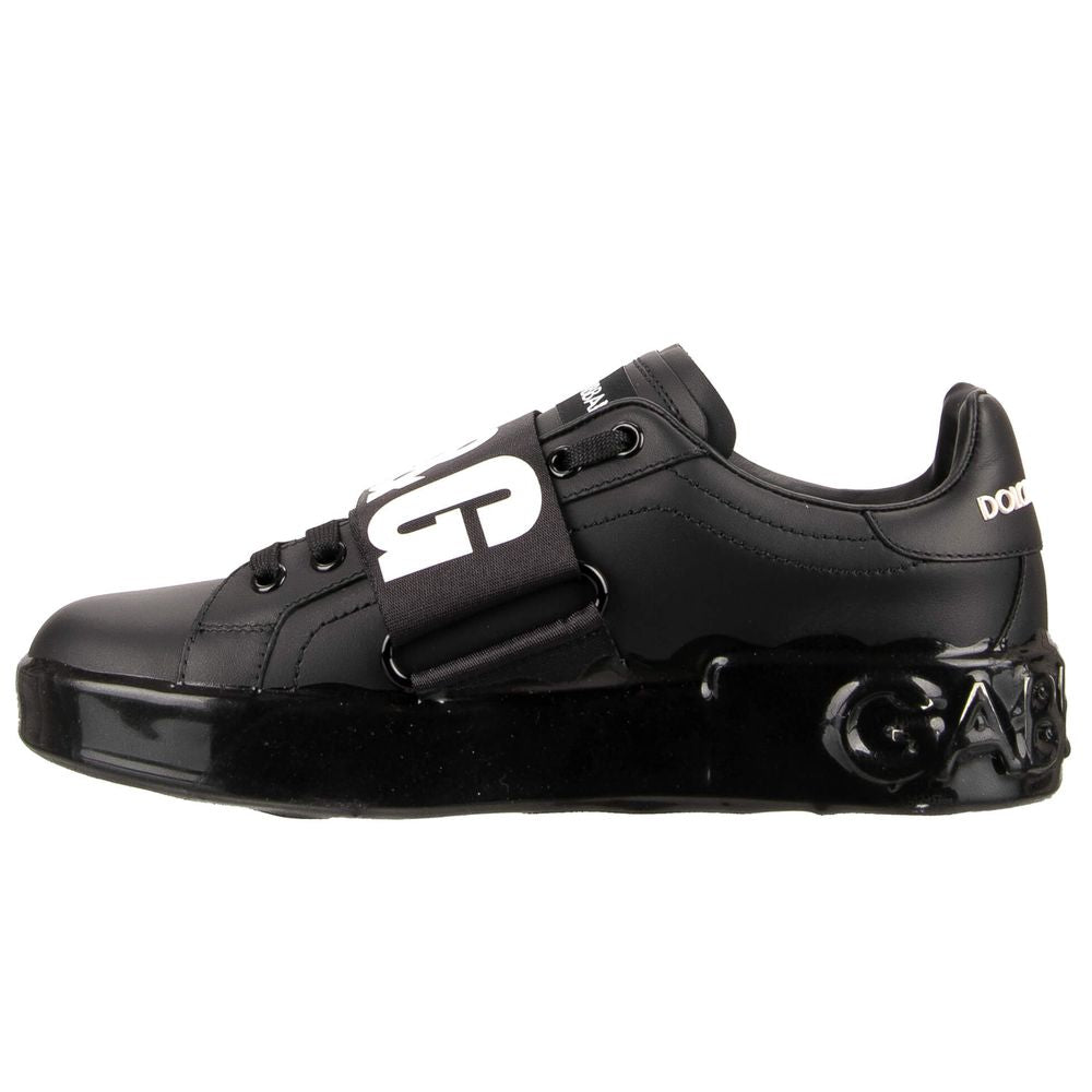 DOLCE & GABBANA
Chic Black Strap Leather Sneakers