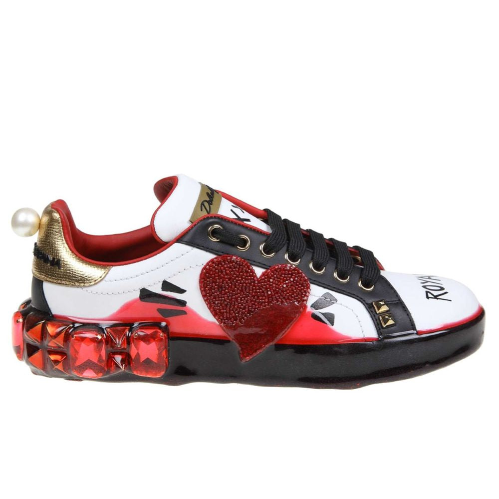 DOLCE & GABBANA
Elegant Leather Sneakers with Rhinestone Hearts