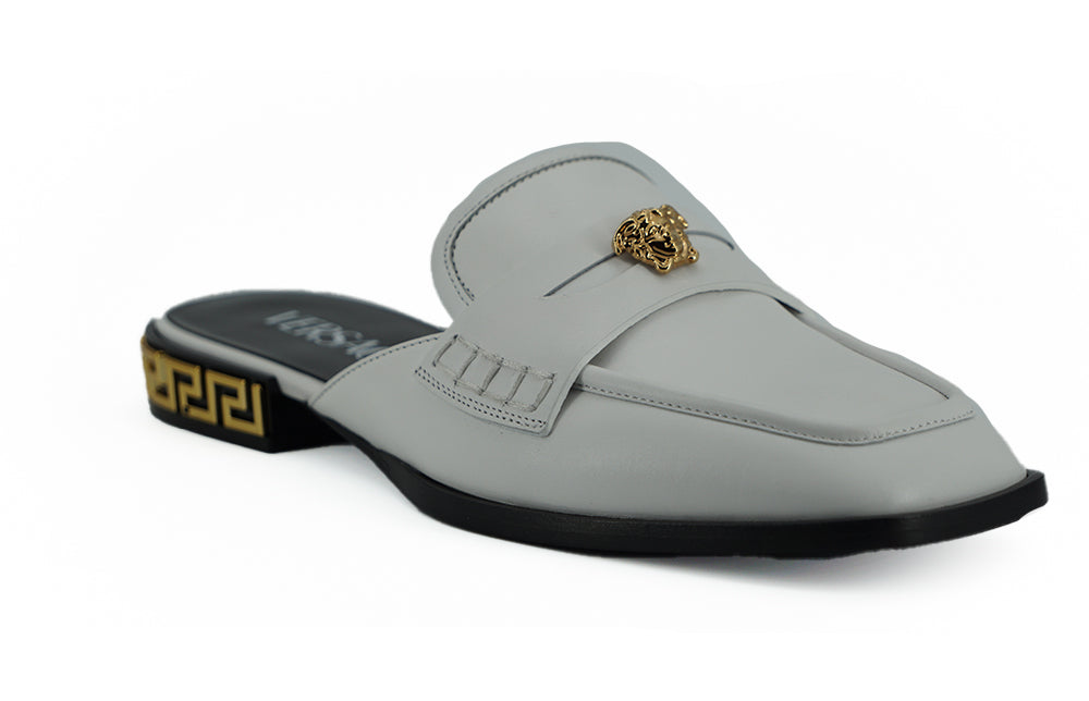 VERSACE
Elegant White Leather Flat Slides